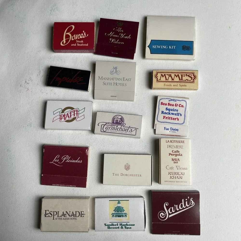 Lot of 14 Vintage Matchbooks &‎ 1 Travel Sewing Kit